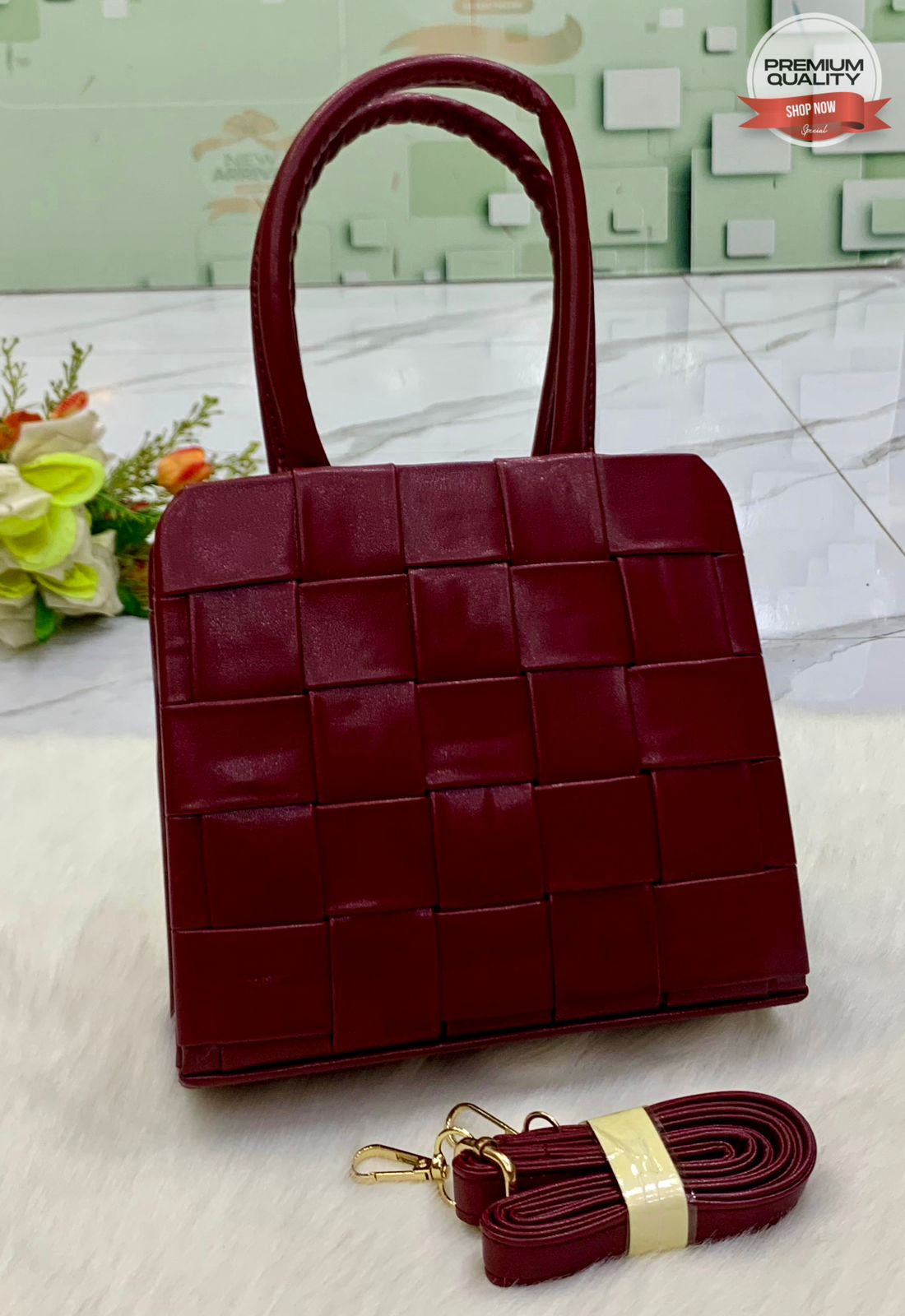 Premium Woven Leather Handbag - Stylish & Trendy